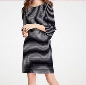 Ann Taylor Navy Striped Dress with Bell Sleeves